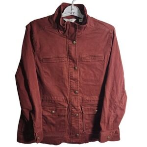 LLBean Rust Red Womens Utility Jacket Snap Button Collar Pocket Size Large VTG
